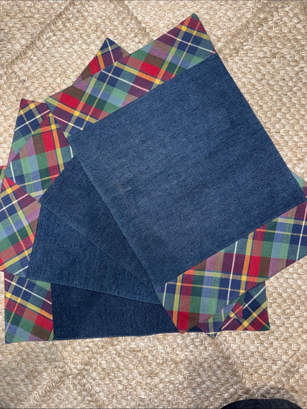 Plaid and Denim Placemats Cottage core - set of 4